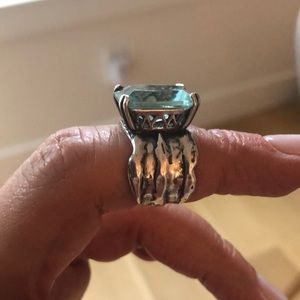 Silpada Sterling Silver Aqua Blue Glass Ring